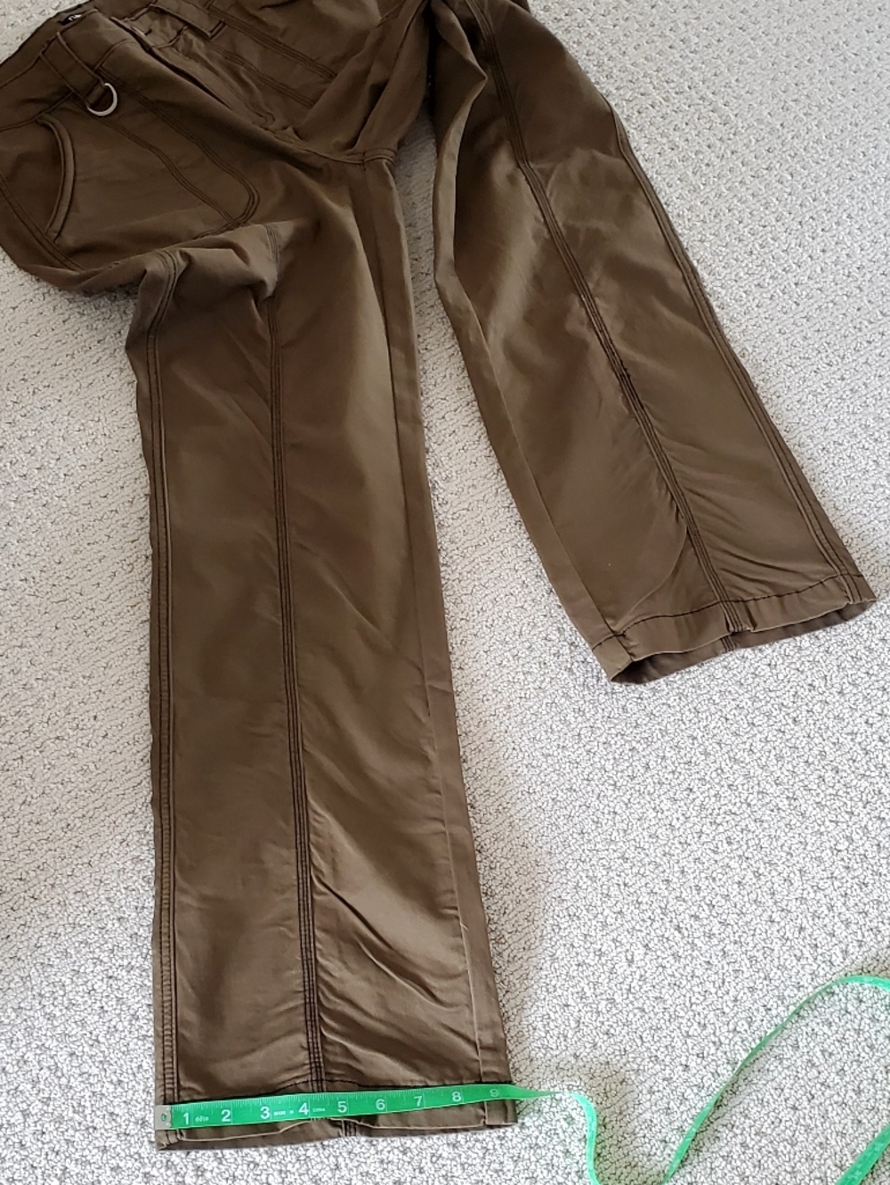 Flamingals Mid-Rise Straight Leg Cargo Exposed Stitch Pants, Brown Med - Picture 12 of 13